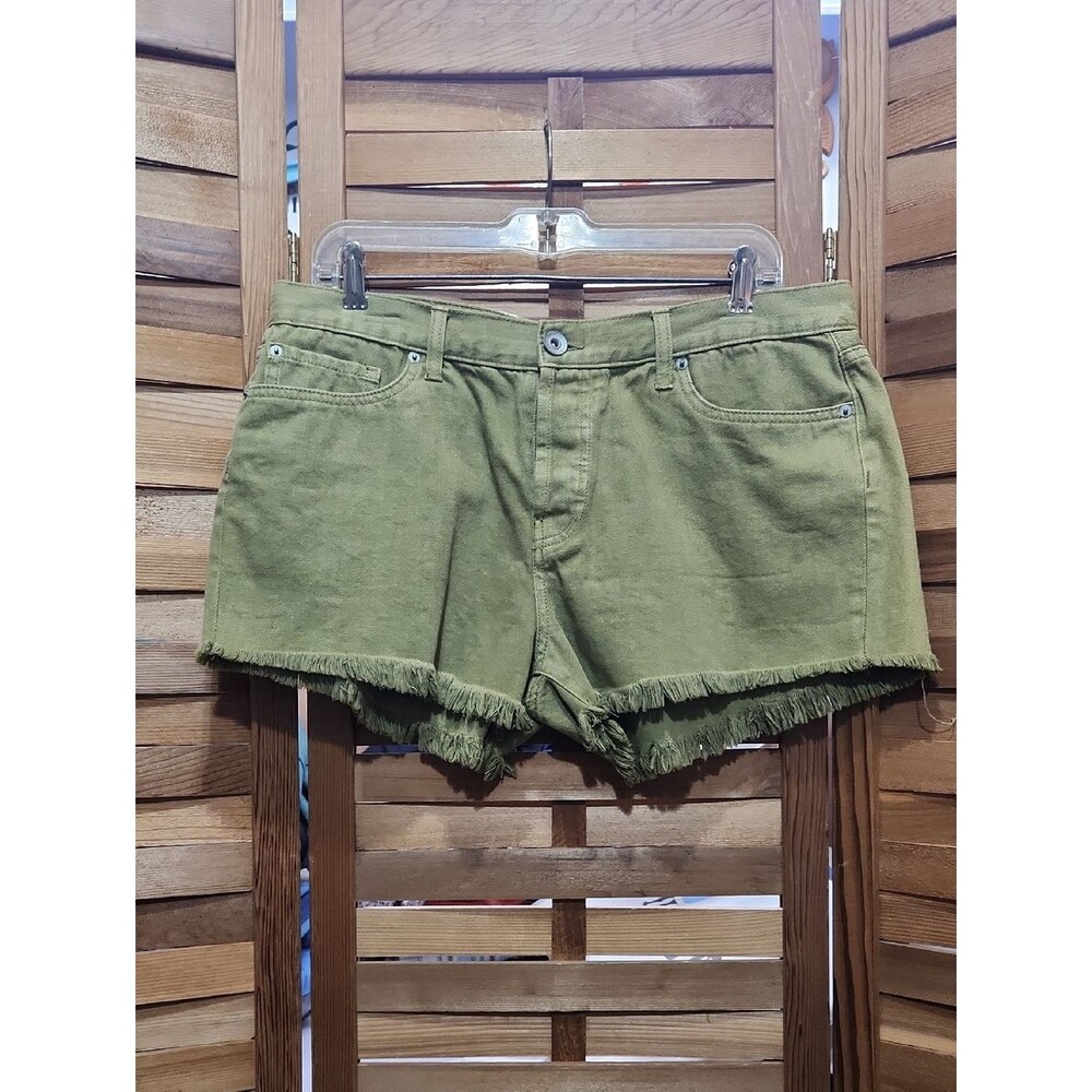 Band of Gypsies Olive Green Frayed Denim Shorts Button Fly Closure Cotton